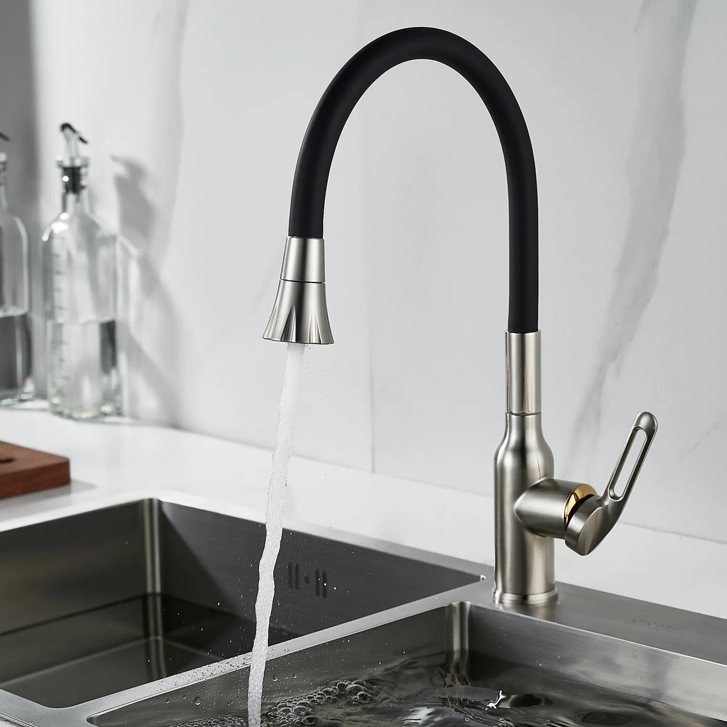 Смеситель для кухни с гибким изливом Raffine F303L-3, сатин