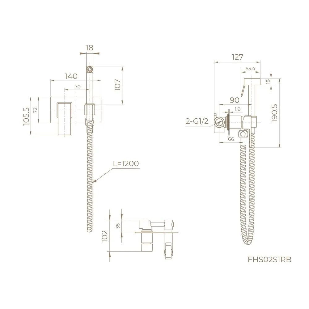 Гигиенический душ со смесителем встраиваемый Knotlor FHS02S1RB, бронза