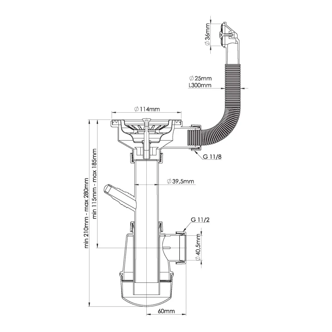 Сифон для кухонной мойки с переливом Nova NV1041