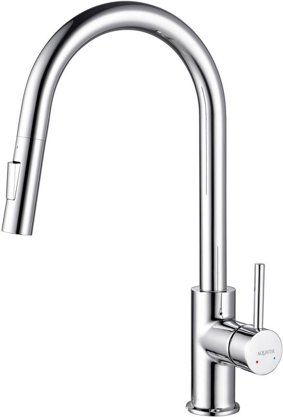 Смеситель для кухни AQUATEK ЕВРОПА, с вытяжным изливом 2 jet, хром AQ1384CR