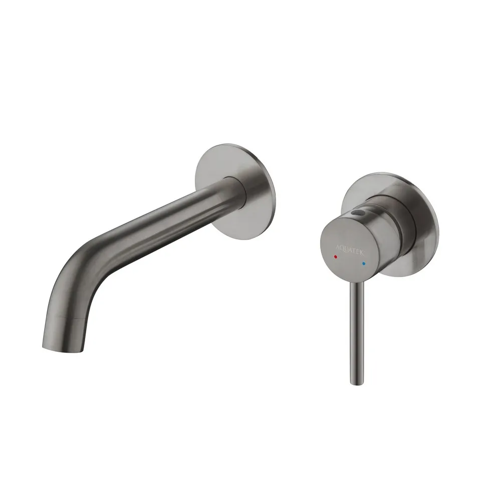 AQ1313BGM ЕВРОПА смеситель для раковины настенный 2 отв. (внешняя и скрытая часть), шлиф. черный хром