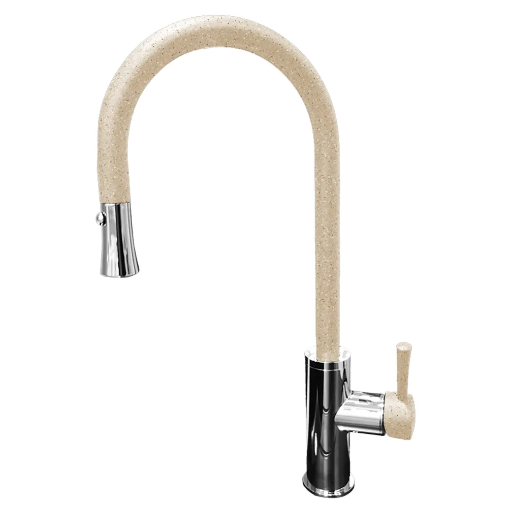 Смеситель для кухни с выдвижным изливом GranFest 7652, песочный