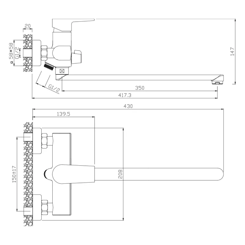 Смеситель для ванны WesnaArt BRIZ BRI20-320, хром