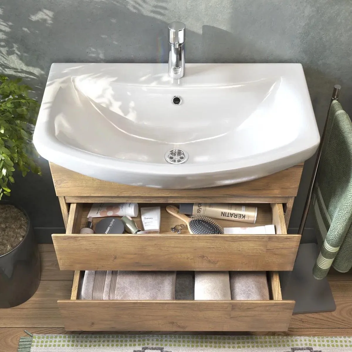 Тумба с раковиной подвесная VIGO Wing tp.WIN.BAL.60.2Y дуб золотой, 60 см