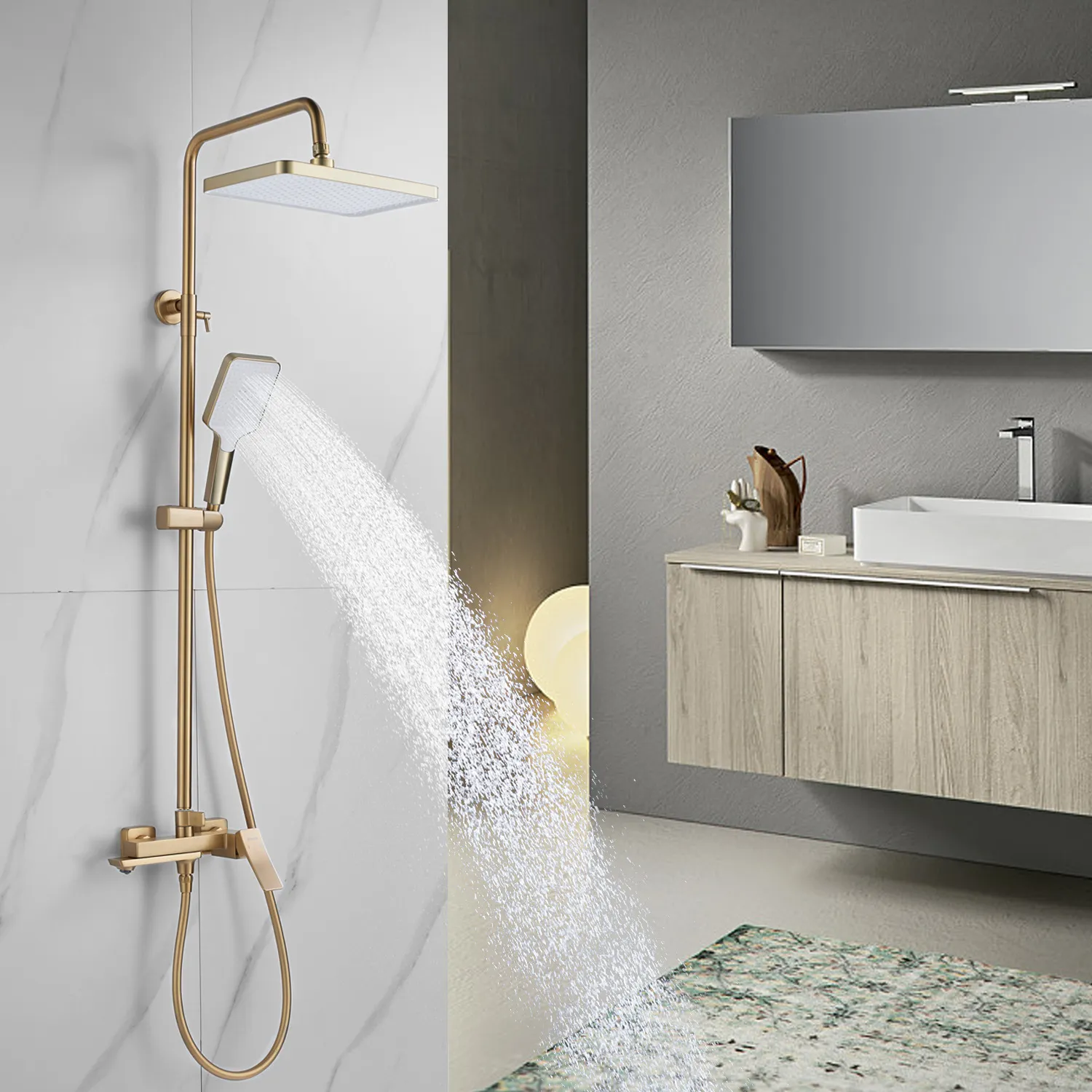 Душевая система Shevanik S4436G, золотой сатин