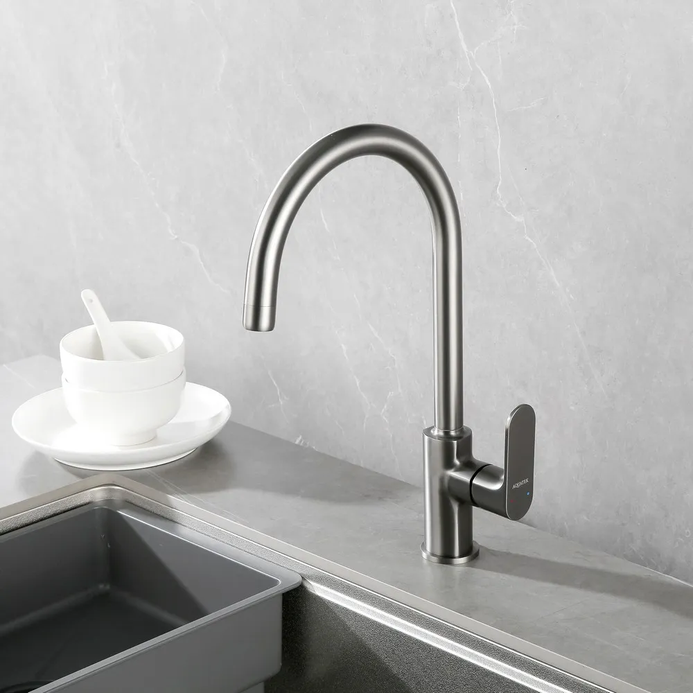 AQ1982BGM АЛЬФА смеситель для кухни (полукруглый излив), оружейная сталь