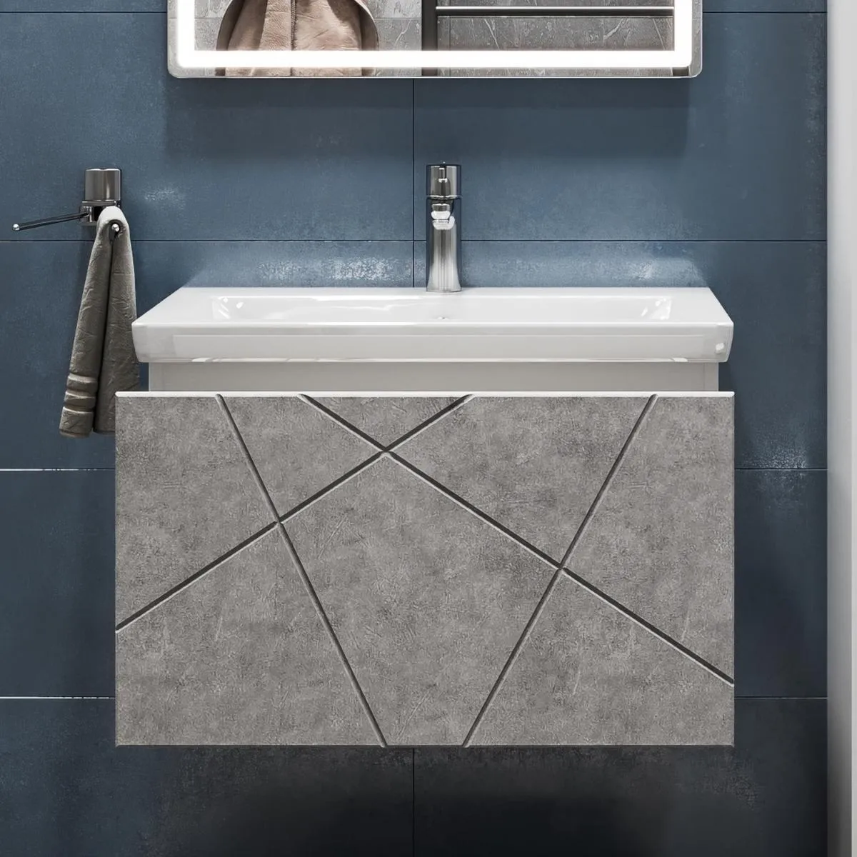 Тумба с раковиной подвесная VIGO Geometry 033 бетон, 60 см