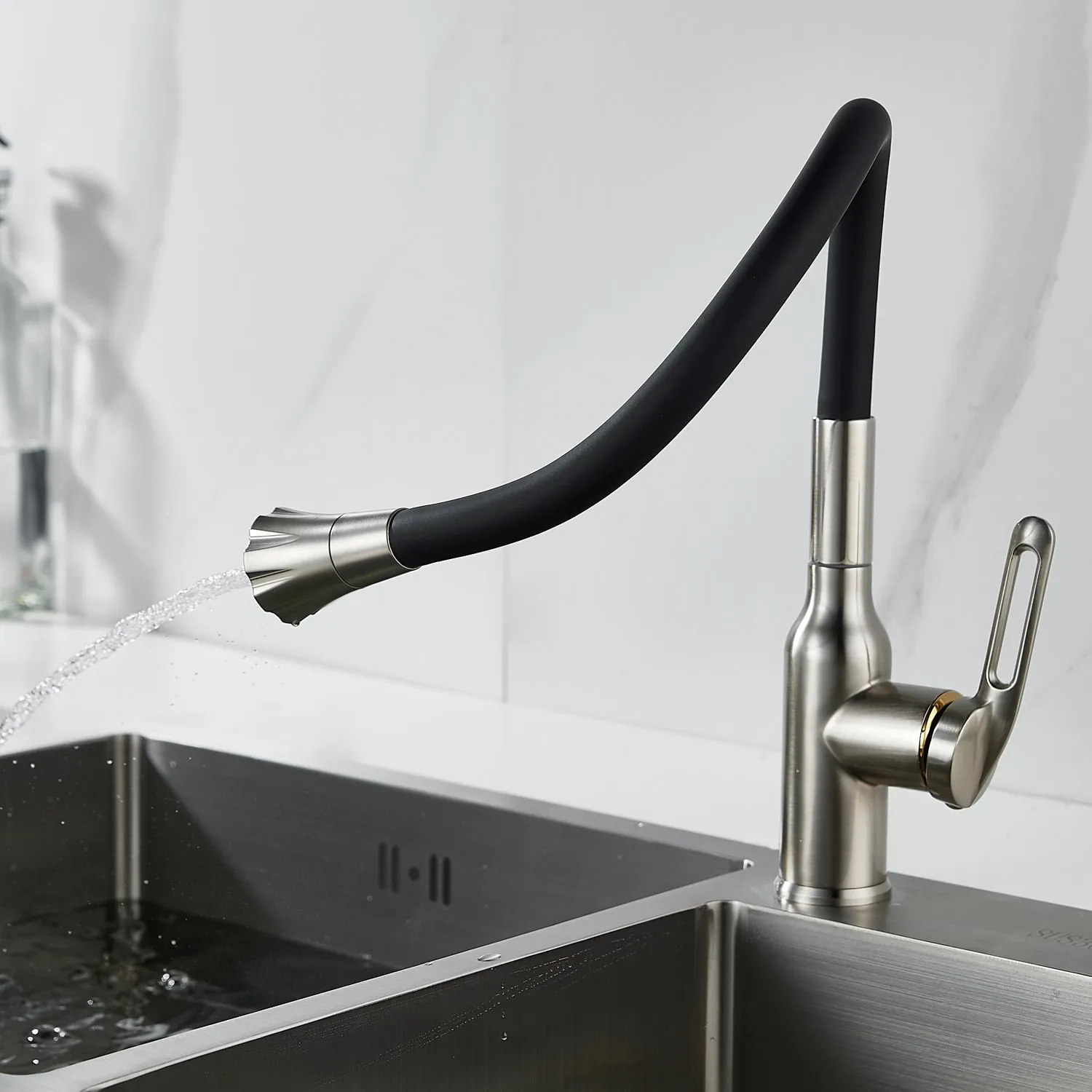 Смеситель для кухни с гибким изливом Raffine F303L-3, сатин