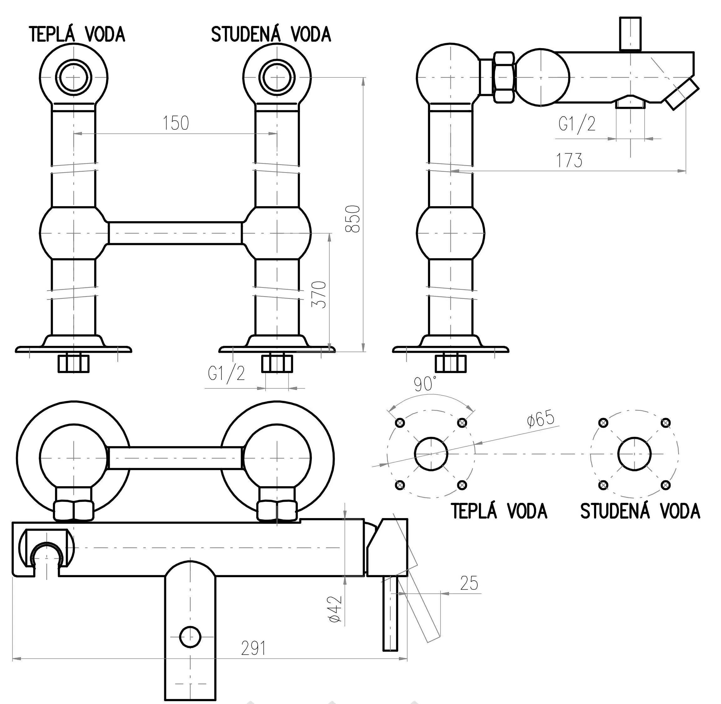 Смеситель для ванны Rav Slezak Seina SE950.5/2