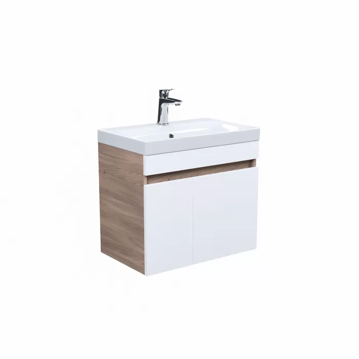 Тумба с умывальником IDDIS подвесная с дверцами 60 см белая/под дерево Zodiac (ZOD6AD0i95K)