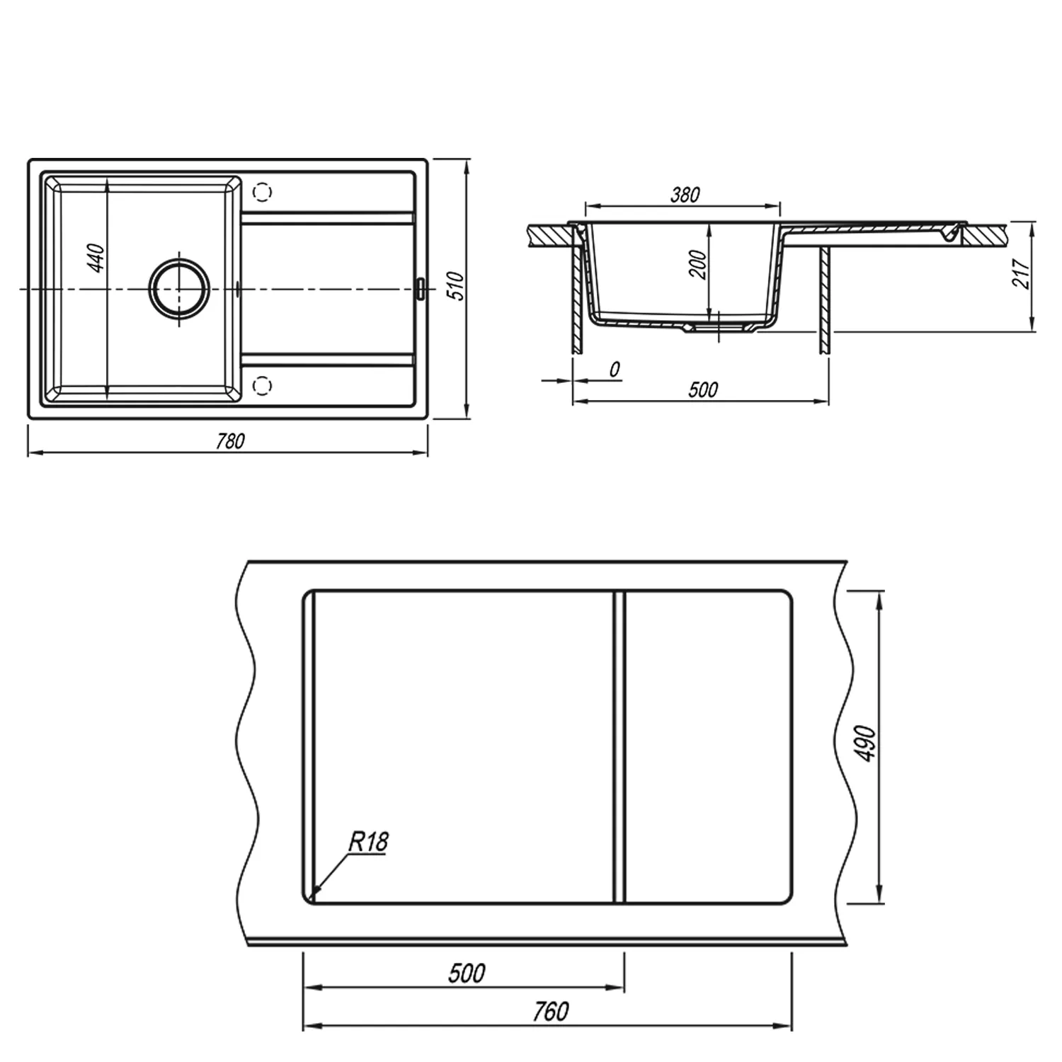 Кухонная мойка Florentina ЛИПСИ 20.270.C0780.102, черный