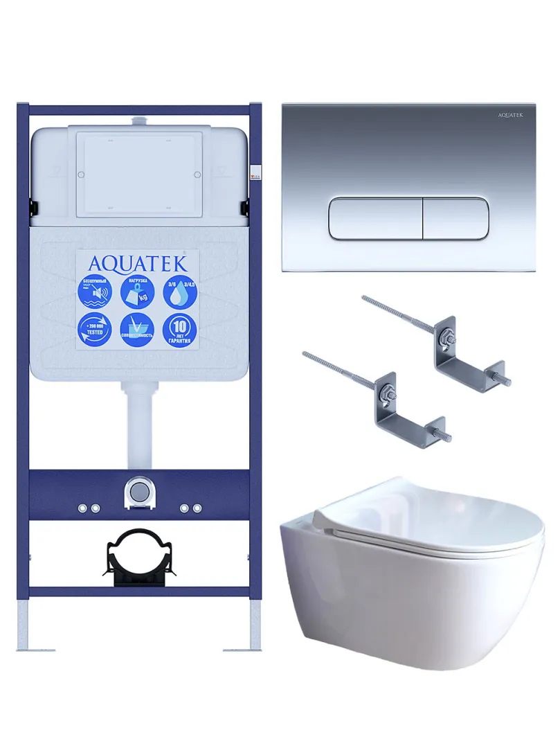 SET AQUATEK ПОЛАРИС (рама AQUATEK Standard INS-0000012+унитаз ПОЛАРИС AQ0700-01 с тонким сиденьем soft-close+ крепеж KKI-0000002 +панель KDI-0000016)