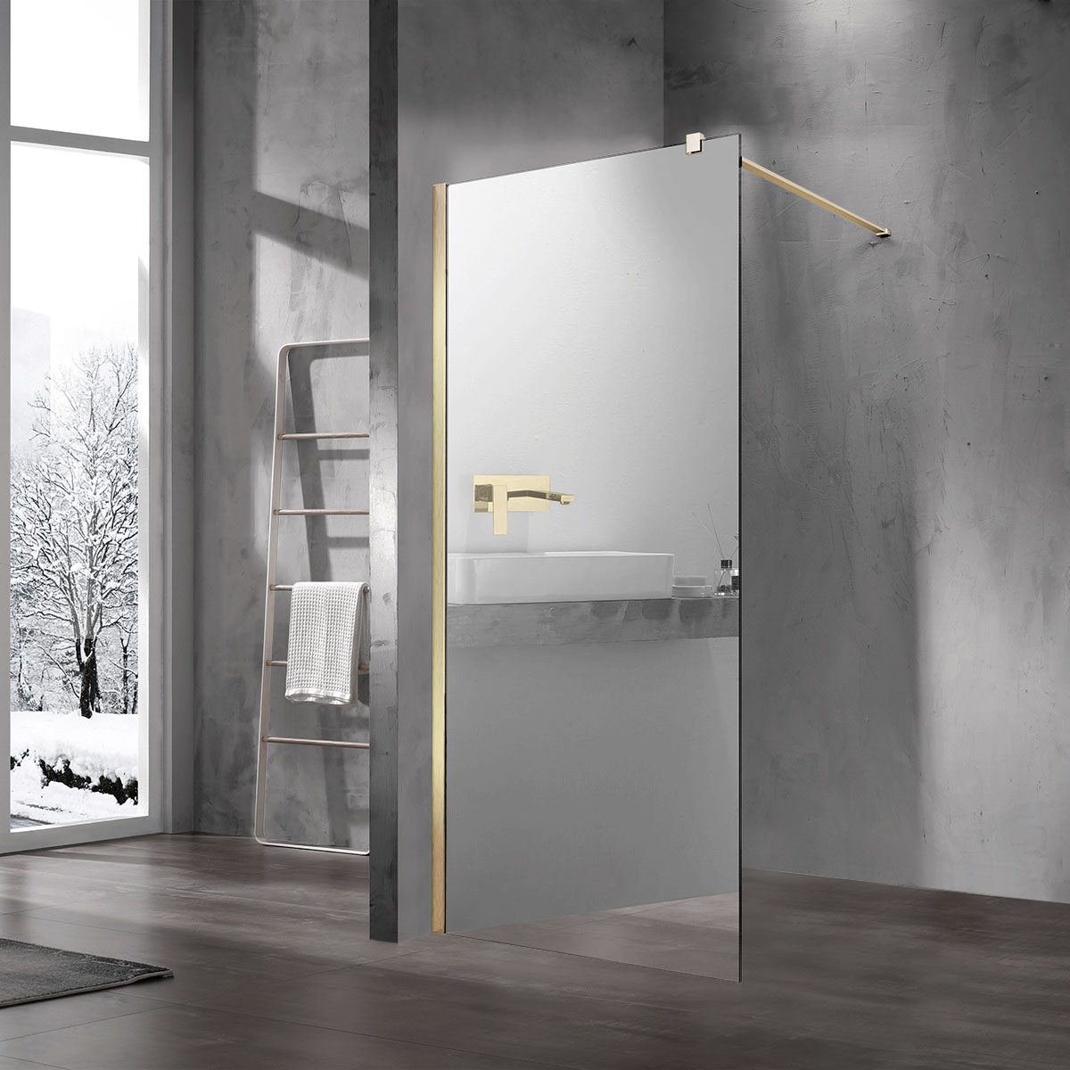 Душевая перегородка Vincea Walk-In (VSW-1H100MRG) 1000х2000 мм, матовый золотой, стекло зеркальное