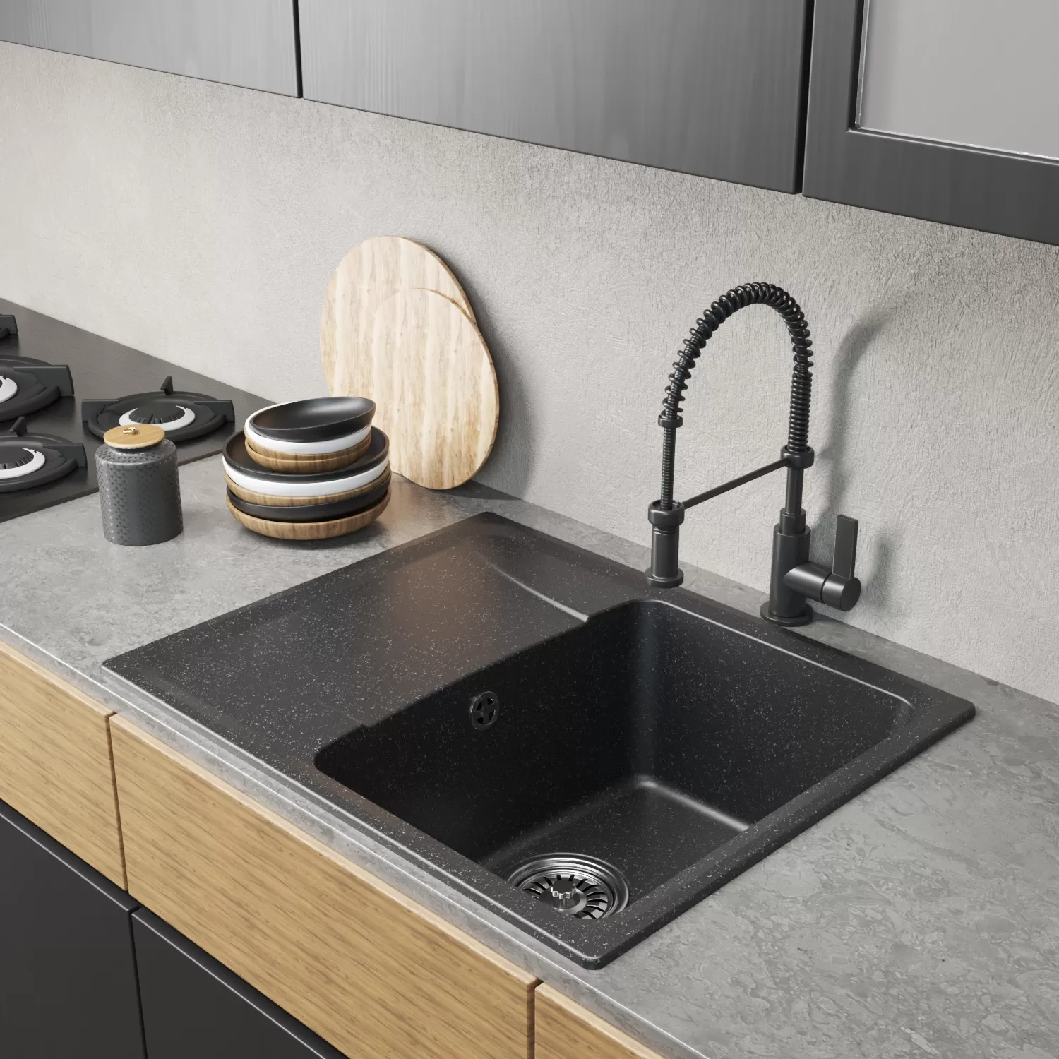 Мойка MIXLINE ML-GM26 с крылом, черная (308), 470*580*190мм NEW (552076)