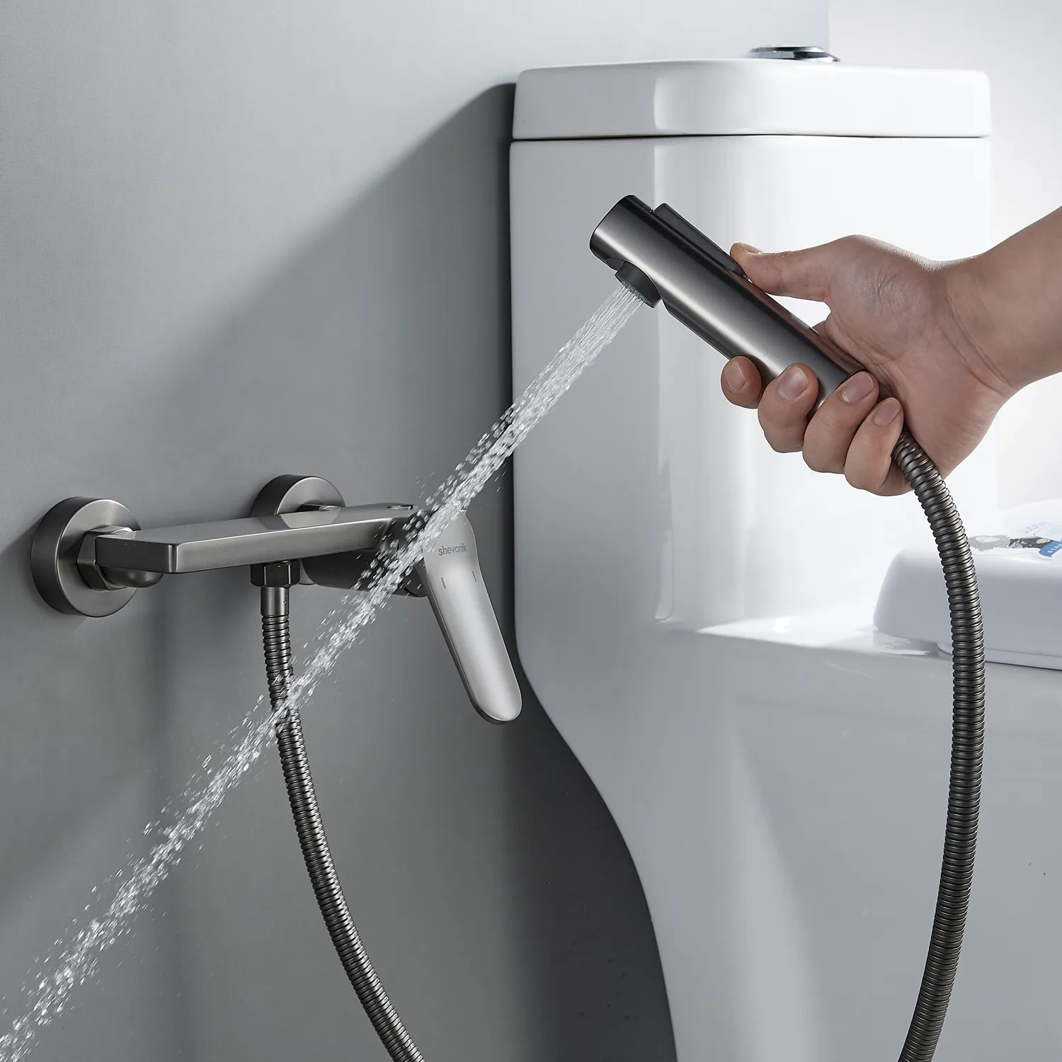 Гигиенический душ со смесителем Shevanik S4305T-1, оружейная сталь