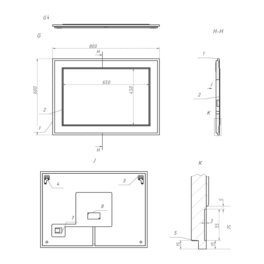 Зеркало с подсветкой La Fenice Cubo Blue Grigio 80х60, синее
