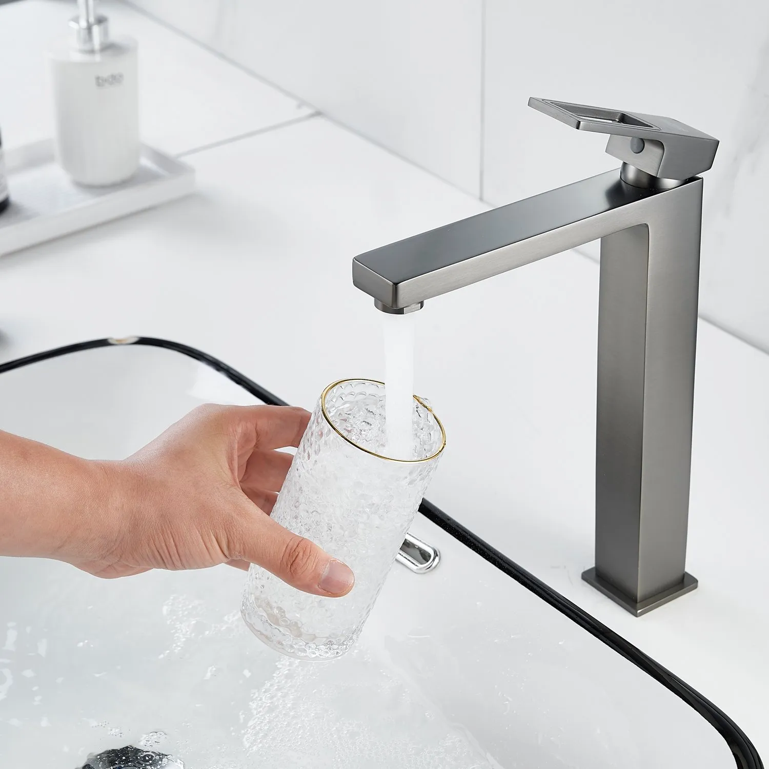 Смеситель для раковины высокий  Raffine F1196T, оружейная сталь