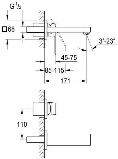Смеситель для раковины GROHE Eurocube настенный встраиваемый, хром (арт. 19895000)