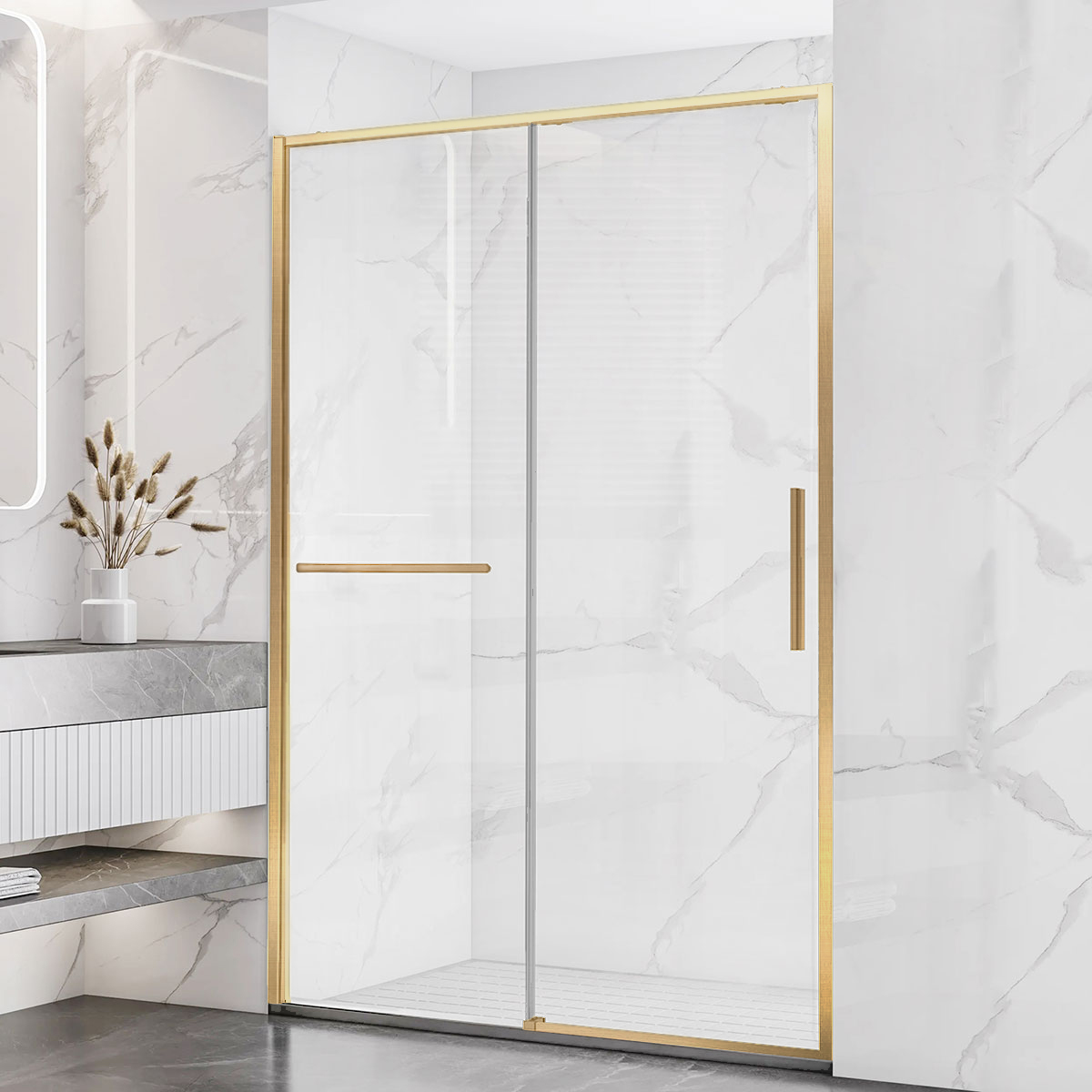 Душевая дверь Vincea Slim Soft (VDS-1SS110CLG) 1100х2000 мм, брашированное золото, стекло прозрачное