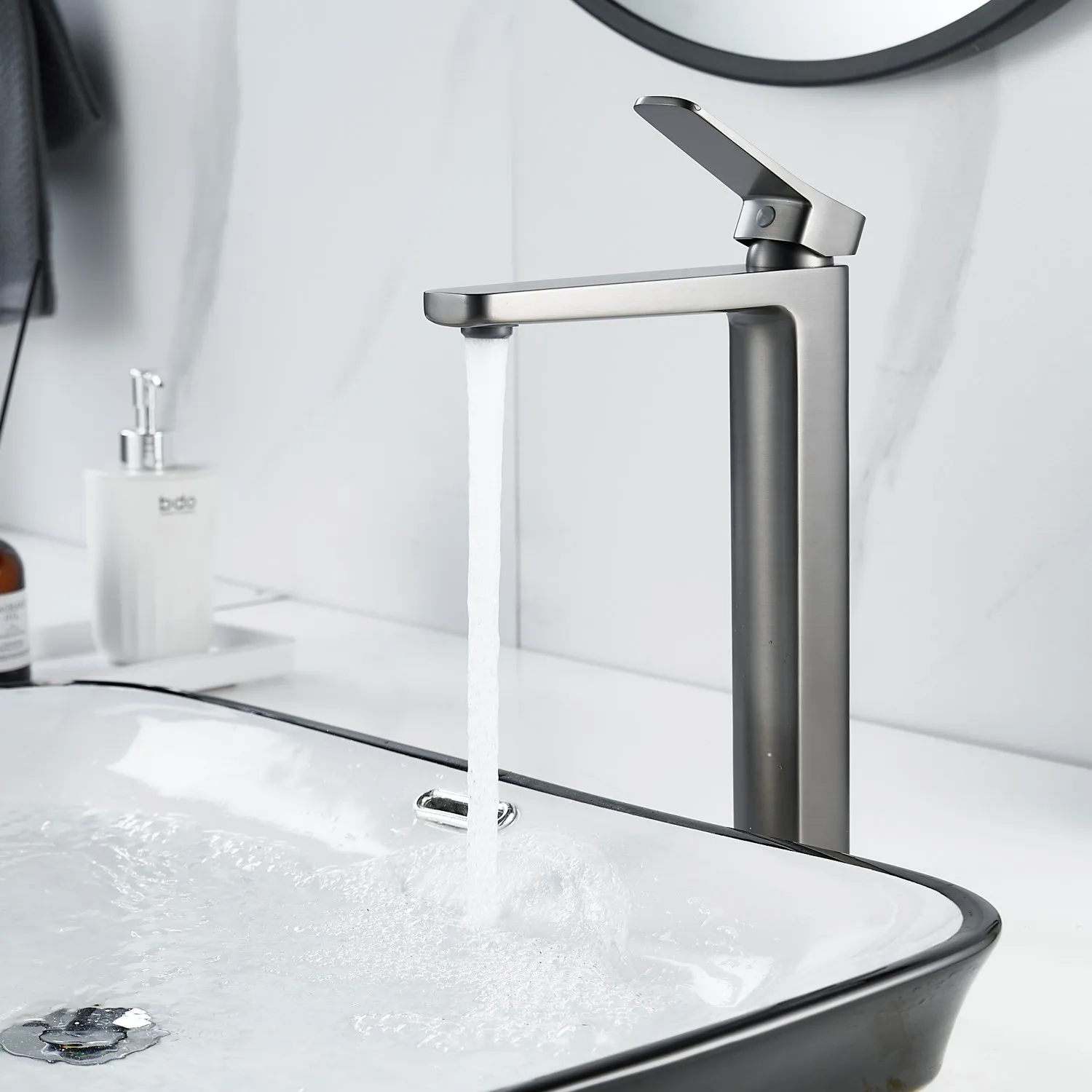 Смеситель для раковины высокий  Raffine F1199T, оружейная сталь