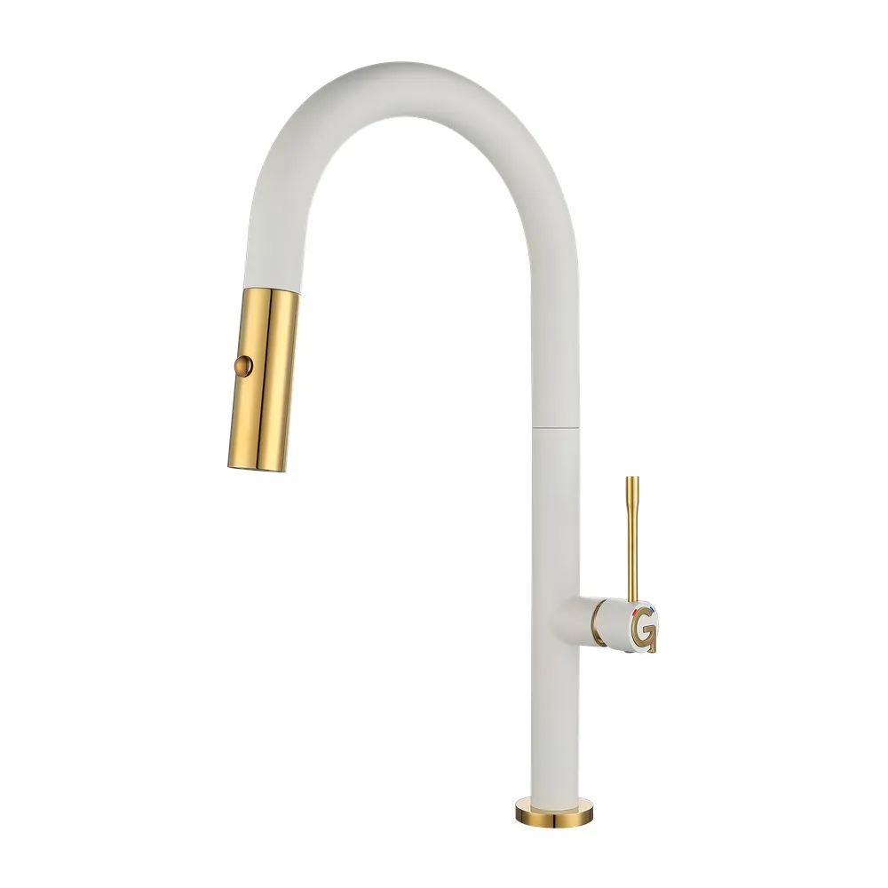 Смеситель для кухни с выдвижным изливом Rivelato Asti 3972500, иней/золото