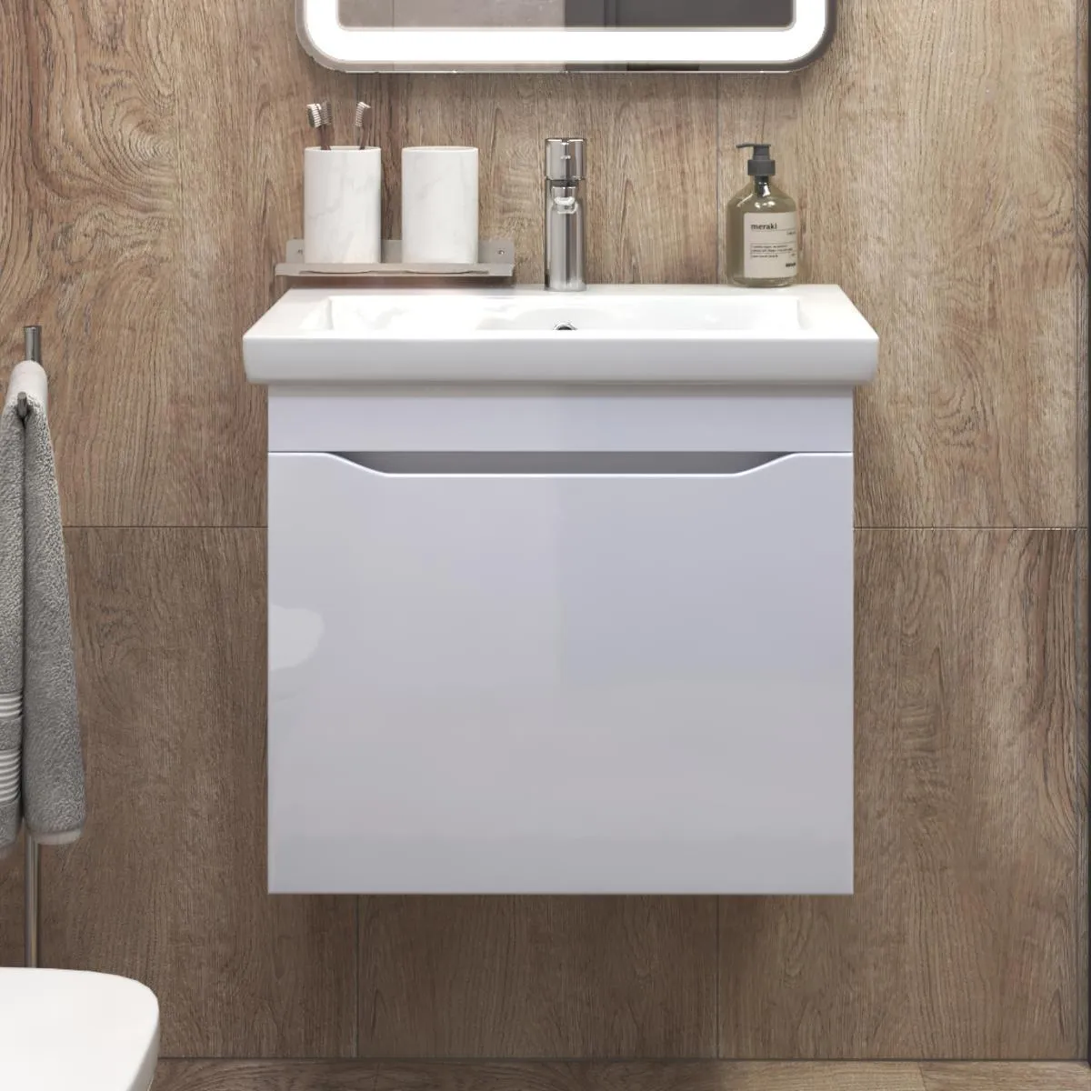 Тумба с раковиной подвесная VIGO Grani 057 белый, 60 см