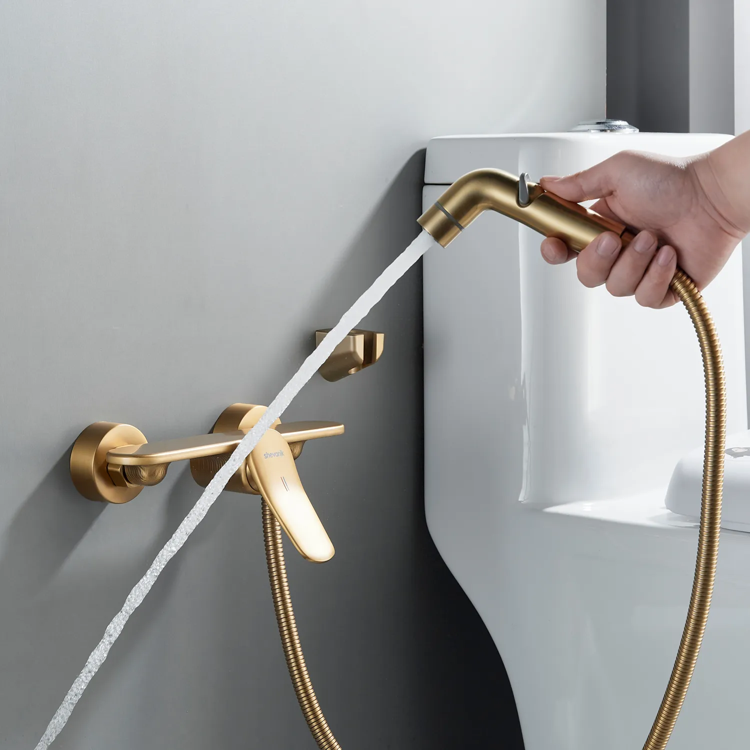 Гигиенический душ со смесителем Shevanik S4705G-1, золотой сатин