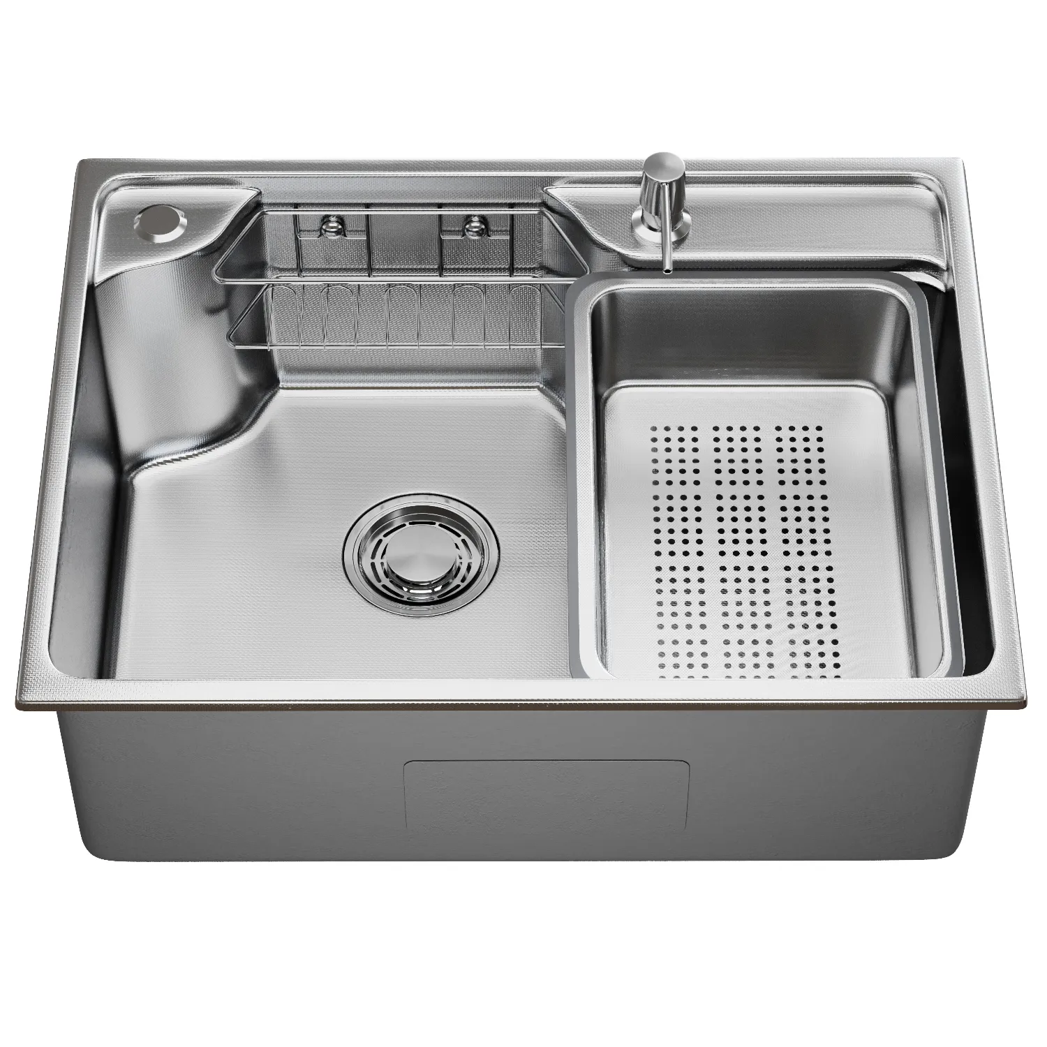 Мойка настол.монтаж MIXLINE ПРО 60х45 (1,0) вып 3 1/2" с ФАСКОЙ 21,5см с сиф.(сатин дек)+доз+кол+корз (558469)