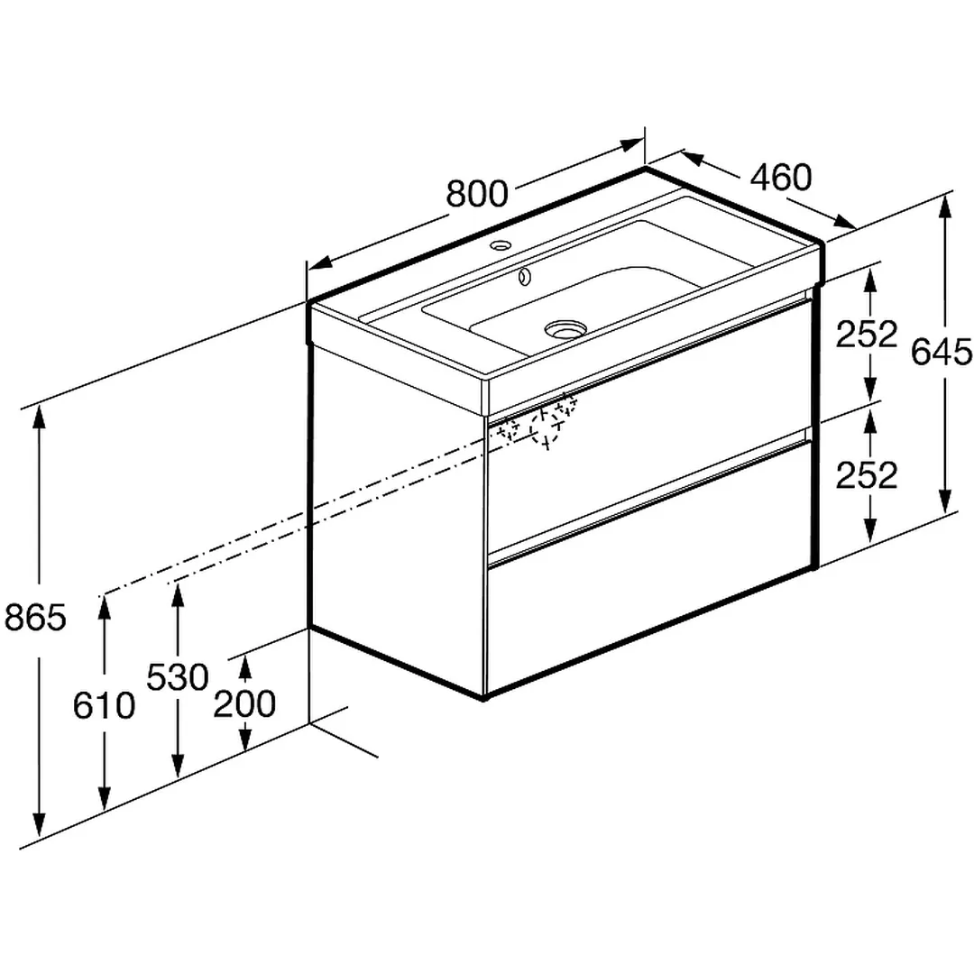 857630511 Roca ONA модуль для раковины 800 мм, 785x450x565 мм, с 2 ящиками, темный вяз