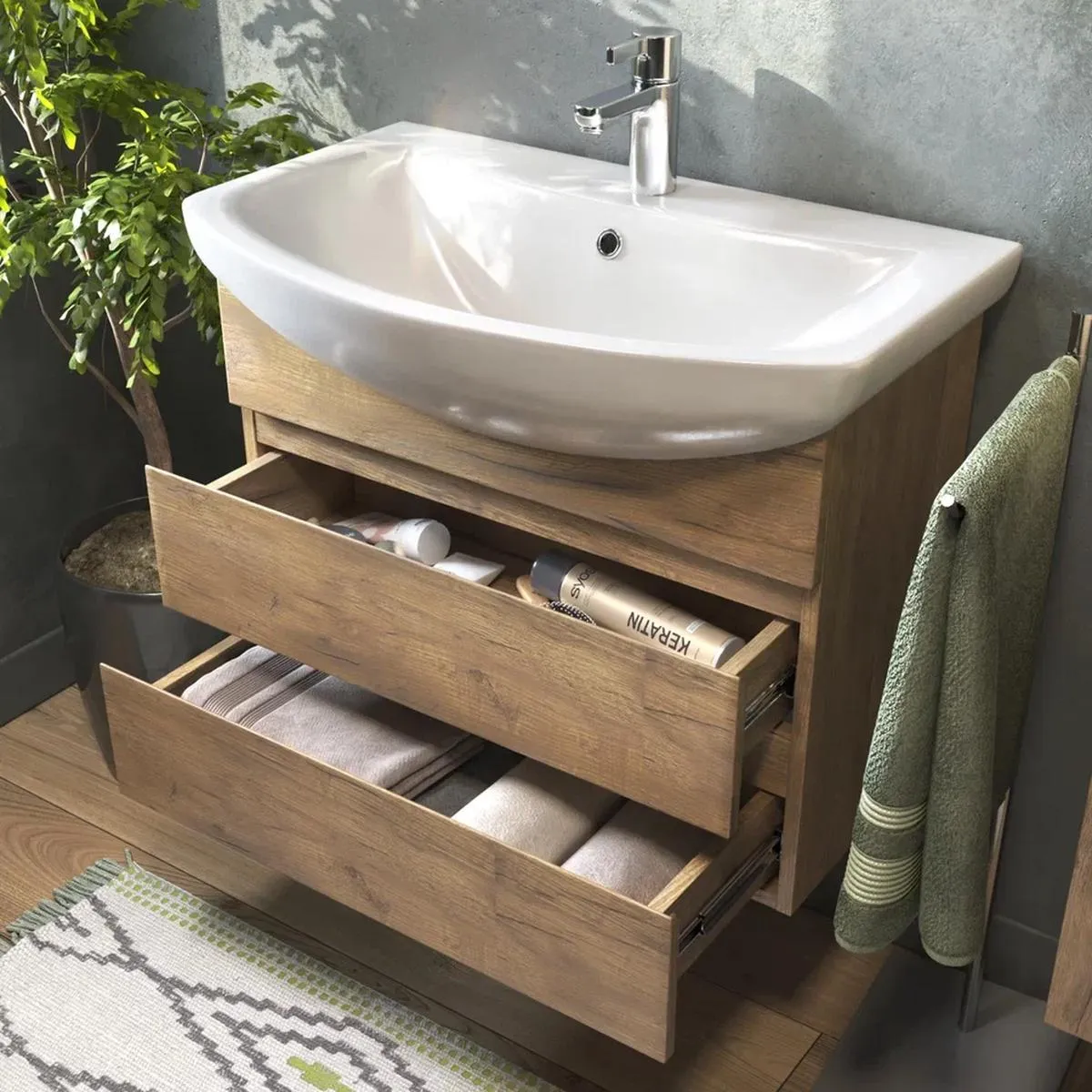 Тумба с раковиной подвесная VIGO Wing tp.WIN.BAL.70.2Y дуб золотой, 70 см