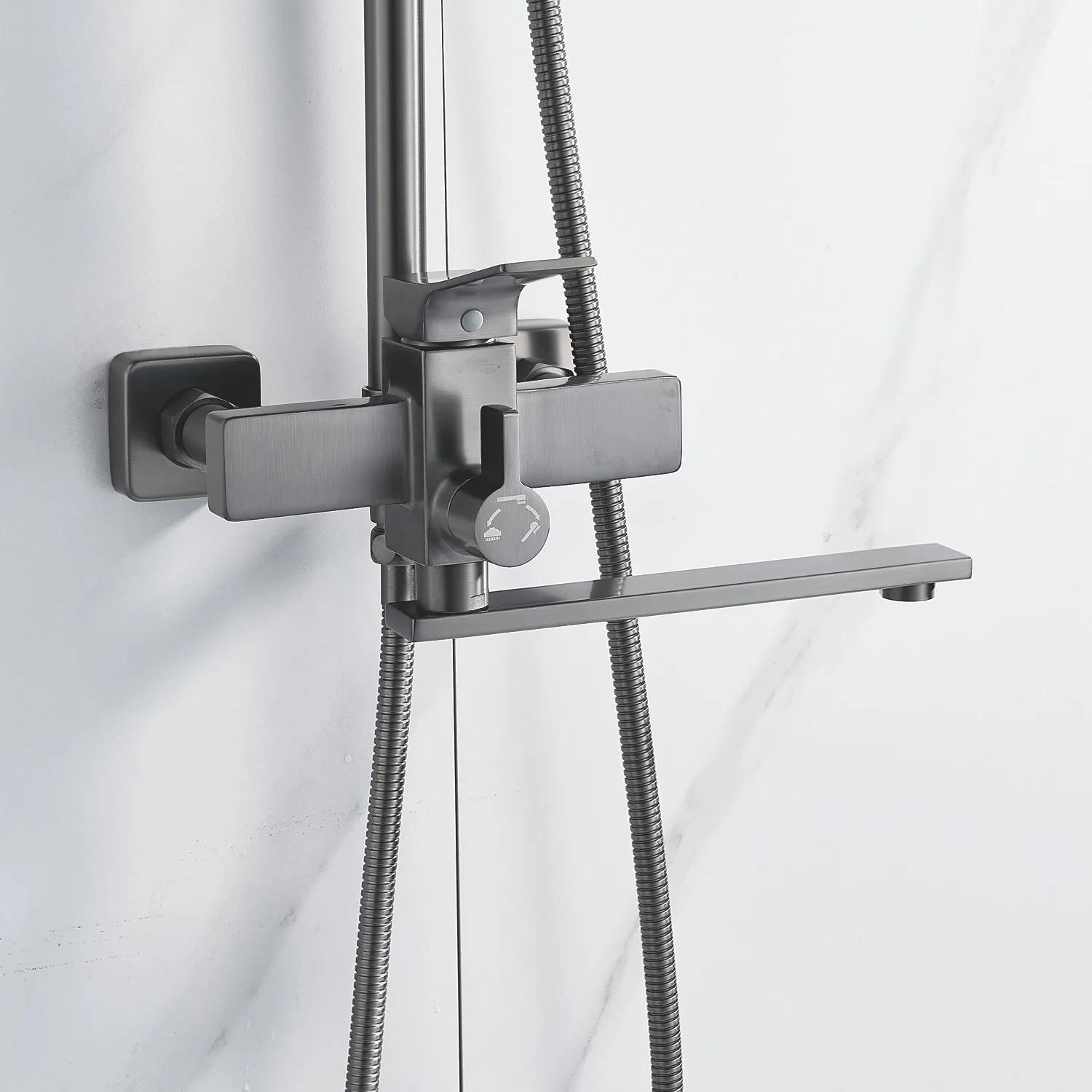 Душевая система Shevanik S6136T, оружейная сталь