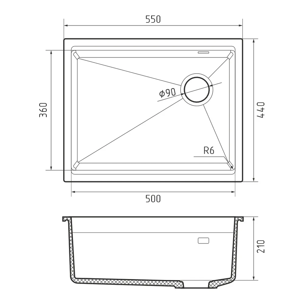 Кухонная мойка Rivelato LINO LN-554-R антрацит