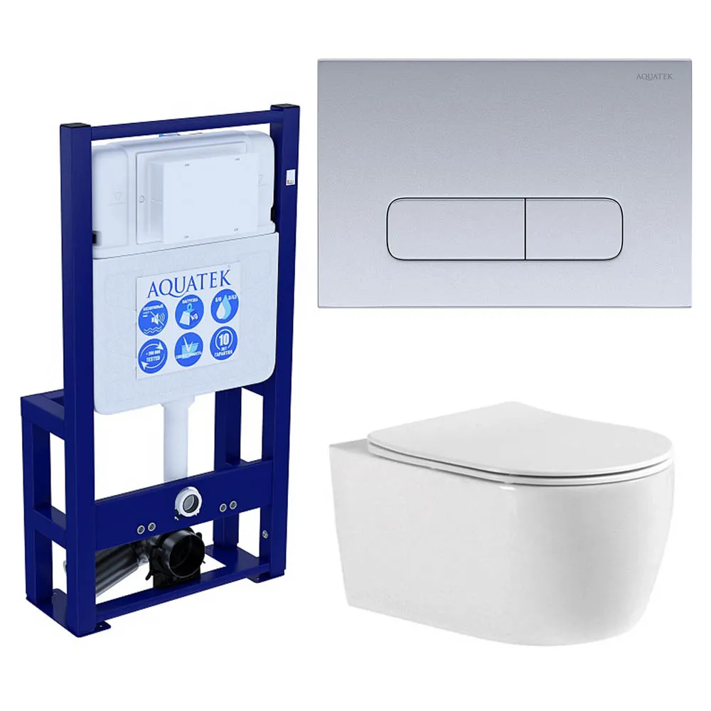 Set AQUATEK ЕВРОПА-014 3в1 (рама AQUATEK INS-0000016 отдельностоящая +кнопкаKDI-0000014+унитаз ЕВРОПА AQ1106-00 с крышкой-сиденьем