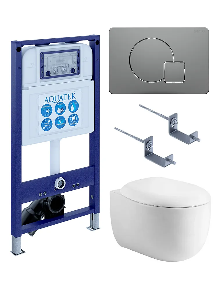 SET AQUATEK АЛЬТАИР cm-070 4в1 (рама AQUATEK INS-0000025 +крепление KKI-0000002 +кнопка KDI-0000070 +унитаз AQ1980-00 +тонкое сиденье с механиз)
