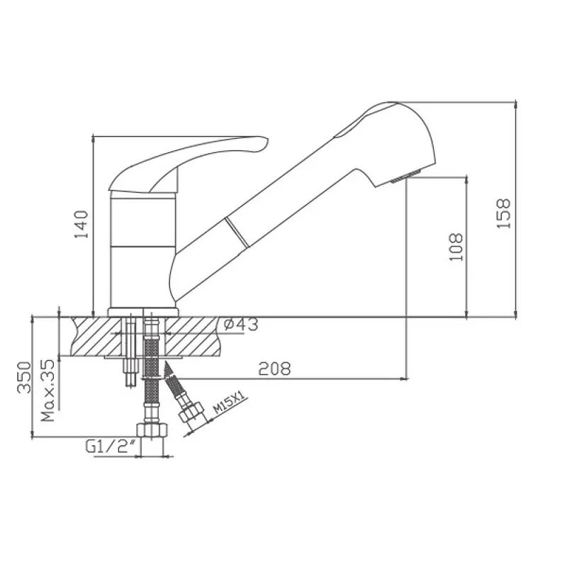 Смеситель для кухни Cron CN6003, хром