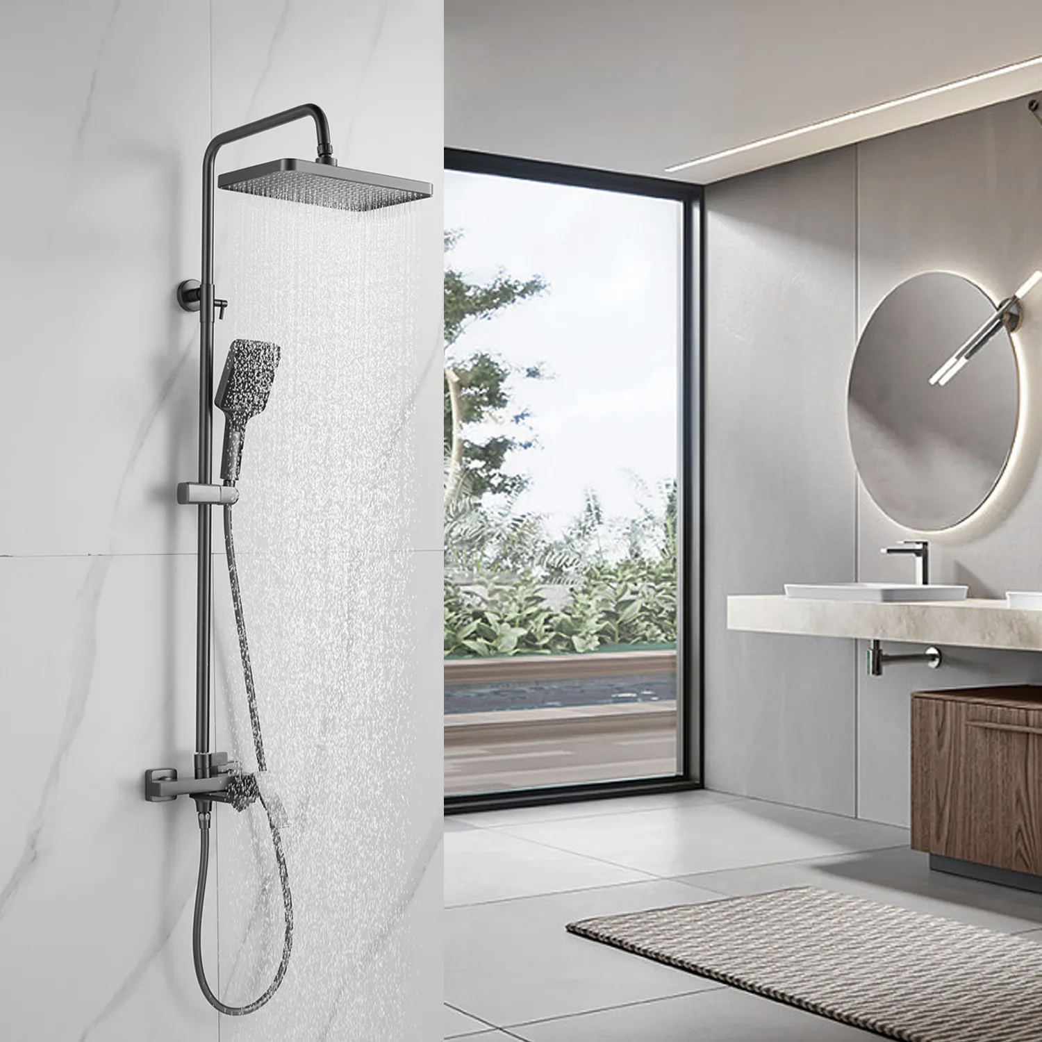 Душевая система Shevanik S4436T, оружейная сталь