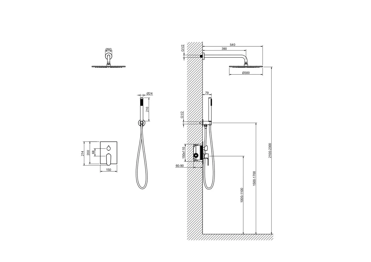 AQ1272BG ОБЕРОН Set 3 в 1 душевой комплект, шлиф. золото