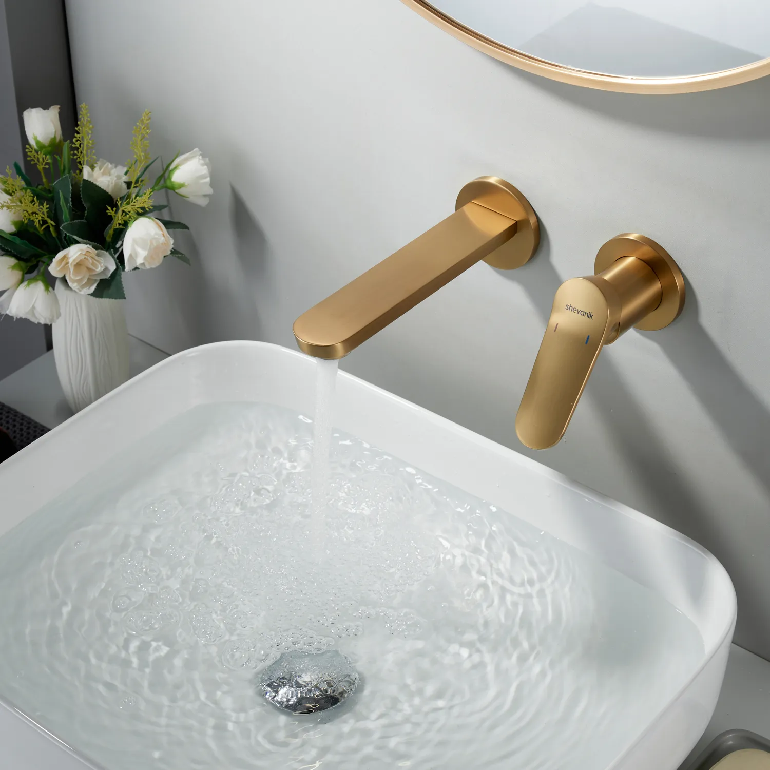 Смеситель для раковины встраиваемый Shevanik S4341G, золотой сатин