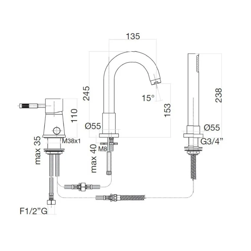 Смеситель на борт ванны Webert Rimini RI850701560, черный