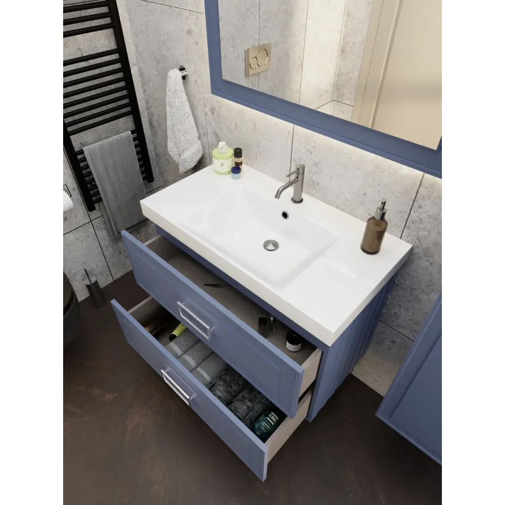 Тумба под раковину подвесная La Fenice Cubo TWIN FNC-01-CUB-BG-80-2, синяя