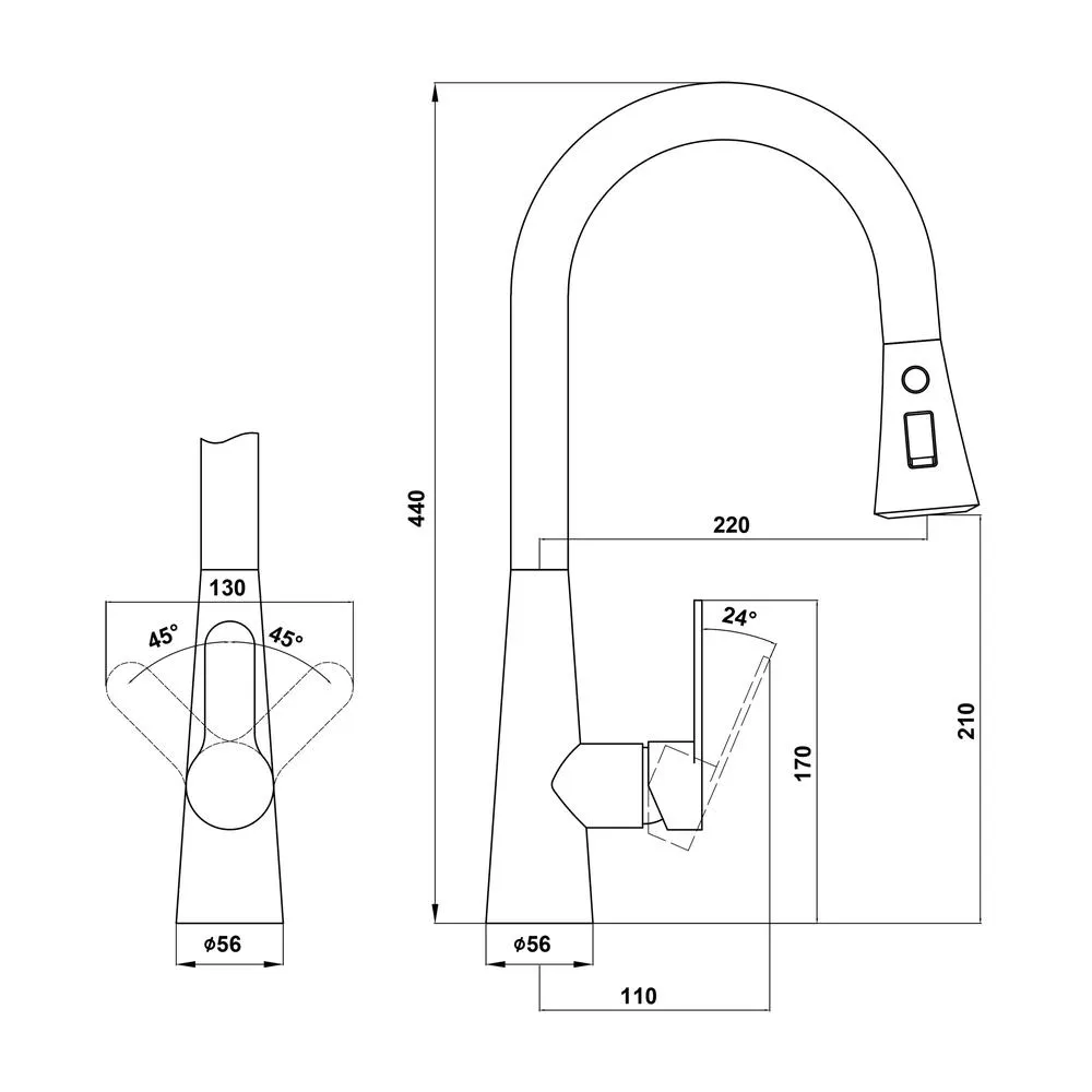 Смеситель для кухни с выдвижным изливом Florentina ВИТА 313.29Н.1223.102, черный