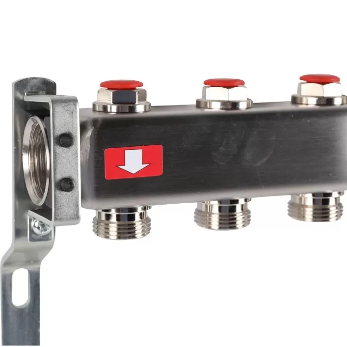 Коллектор Rommer 1"x3/4" на 10 контуров с запорными клапанами (нерж. сталь) (RMS-3200-000010)