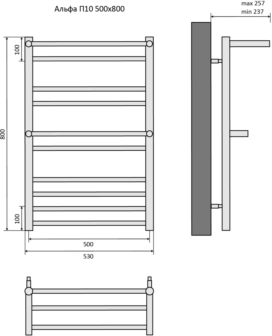 Полотенцесушитель водяной Aquatek Альфа П10 500х800, черный муар