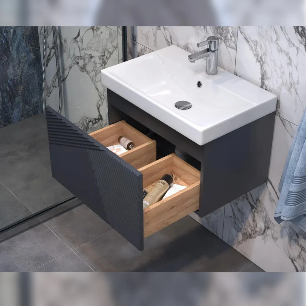 Тумба с раковиной подвесная Velvex Edge tp.EDG.9696.60.1Y графит, 60 см