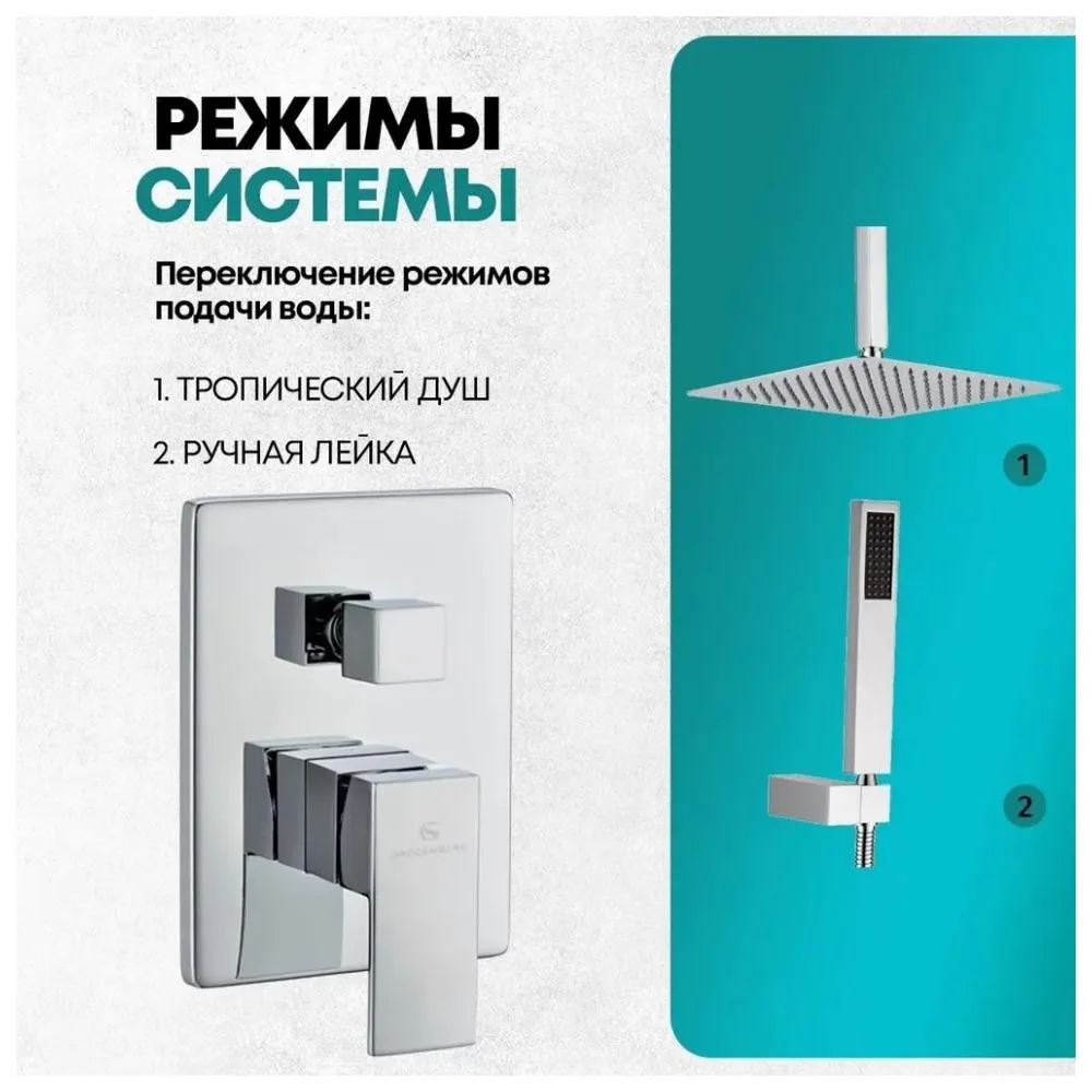 Душевая система встраиваемая (без излива) Grocenberg GB5089CR-4, хром