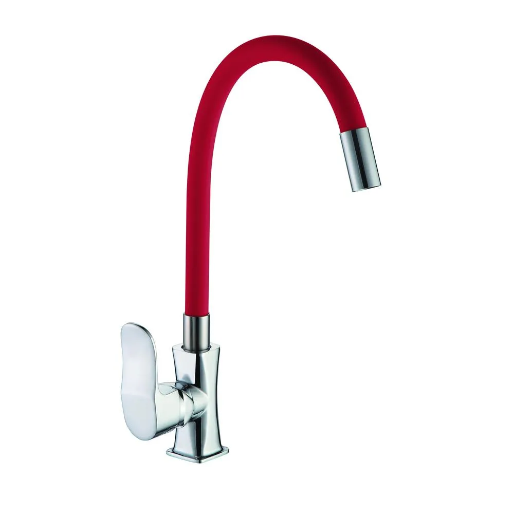 Смеситель для кухни с гибким изливом D-Lin D155318-4, хром/красный