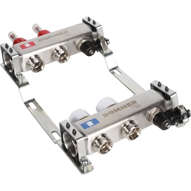 Коллектор Rommer 1"x3/4" на 2 контура с расходомерами и запорными клапанами (RMS-1201-000002)