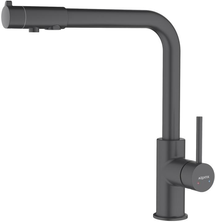 Смеситель для кухни AQUATEK ЕВРОПА, с подключением к фильтру питьевой воды, матовый черный AQ1386MB
