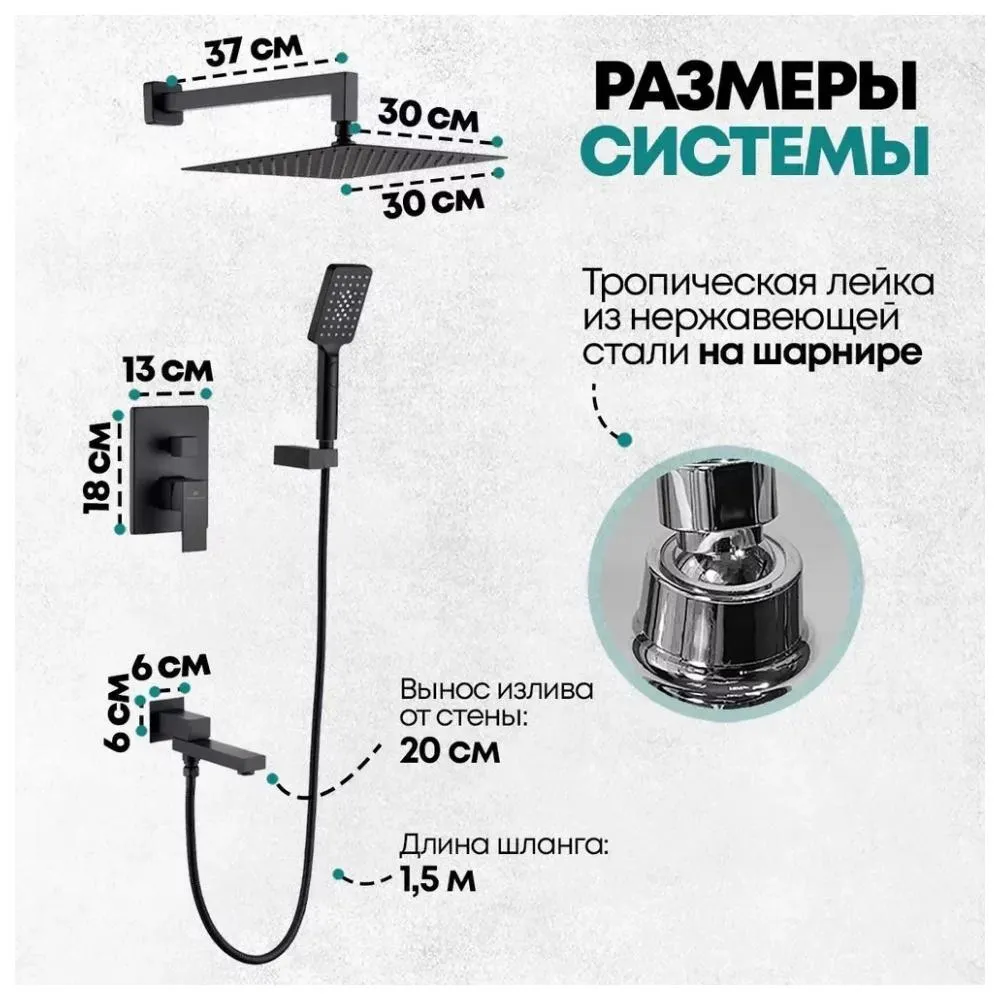 Душевая система встраиваемая Grocenberg GB5008BL, черный