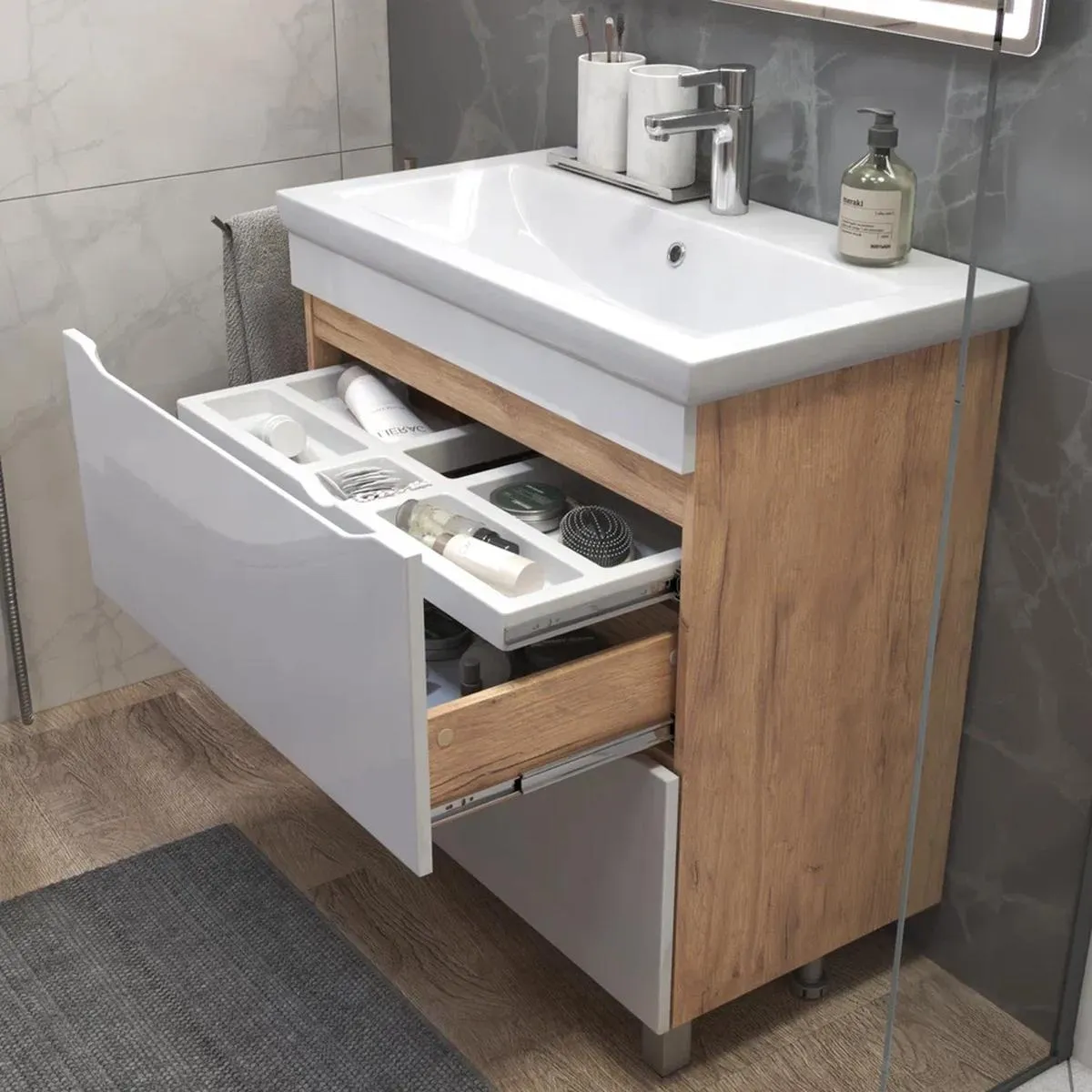 Тумба с раковиной напольная VIGO Grani 203 дуб золотой, 80 см